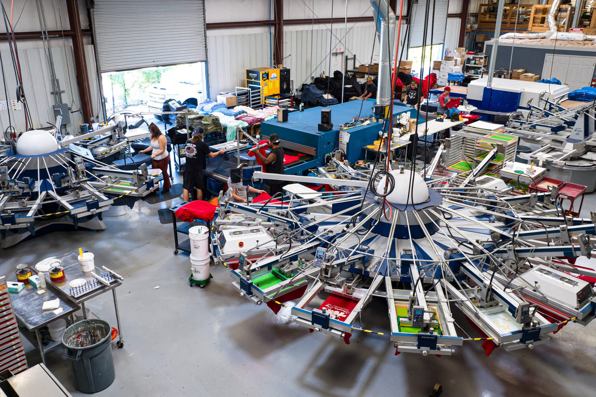 MHM automatic screen printing presses running in a customer's print shop