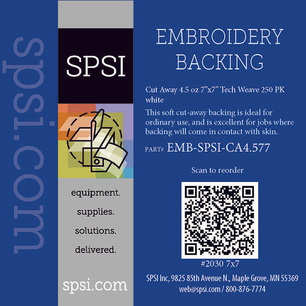 Embroidery Tech Weave High Performance 4.5oz White 7"x7" 250ct (#2030)